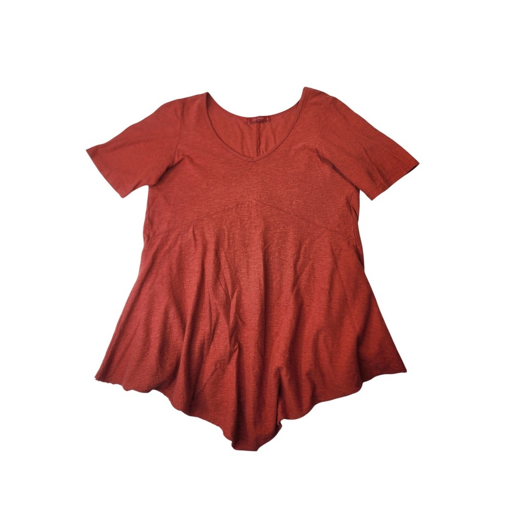 Cut‎ Loose Raw Hem Babydoll Top M Orange Lagenlook Boho Textured Short Sleeve